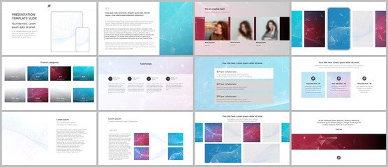 Vector templates for website design, presentations, portfolio. Templates for presentation slides, flyer, leaflet, brochure cover, report. Polygonal science background with connecting dots and lines.