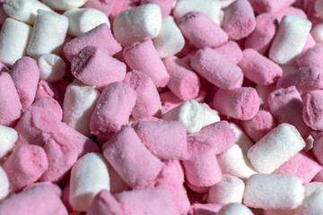 White Pink Colorful Dehydrated Marshmallows. Texture Background.