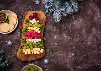 Appetizers plate in shape of Christmas tree.