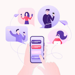 Chat people for concept design. Vector text. Business people teamwork. Social media concept. Flat vector character illustration. Characters talking.