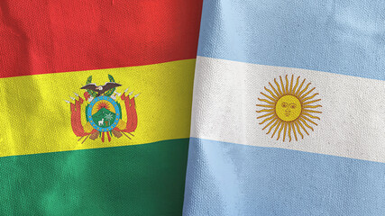 Argentina and Bolivia two flags textile cloth 3D rendering