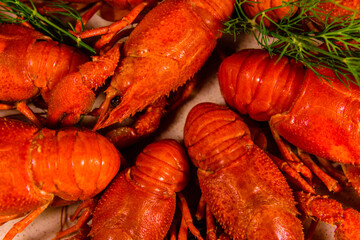 Background of fresh red boiled crayfishes