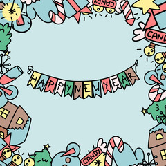 Handdrawn doddle Christmas and New Year party frame for design.