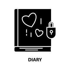 diary icon, black vector sign with editable strokes, concept illustration