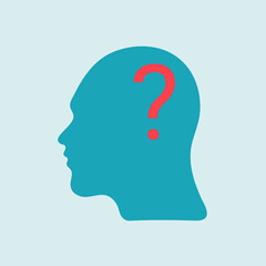 Man head silhouettes with question mark. Vector flat illustration.