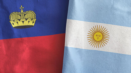 Argentina and Liechtenstein two flags textile cloth 3D rendering