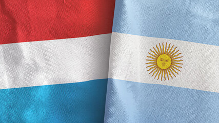Argentina and Luxembourg two flags textile cloth 3D rendering