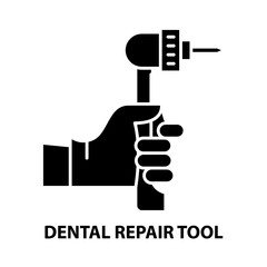 dental repair tool icon, black vector sign with editable strokes, concept illustration