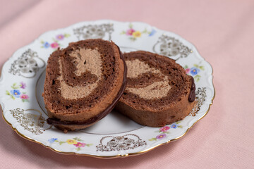 homemade sweet roll with chocolate and coffee