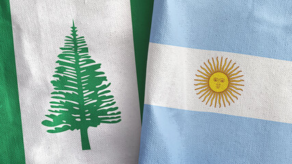 Argentina and Norfolk Island two flags textile cloth 3D rendering