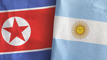Argentina and North Korea two flags textile cloth 3D rendering