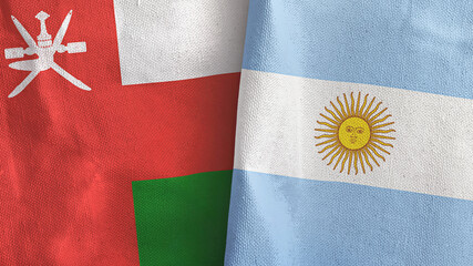 Argentina and Oman two flags textile cloth 3D rendering