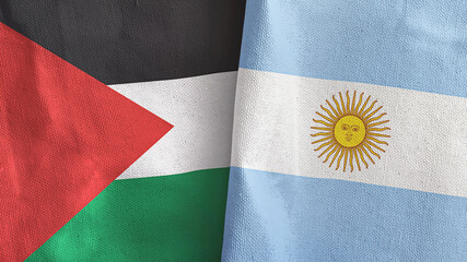 Argentina and Palestine two flags textile cloth 3D rendering