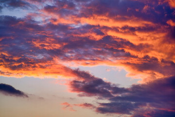 Blue sky, clouds white and beautiful. Open landscape. Twilight sky background.