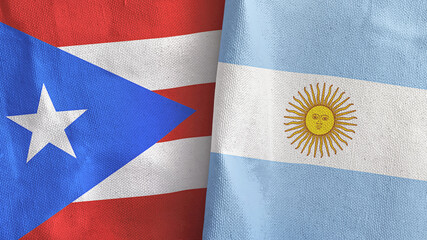 Argentina and Puerto Rico two flags textile cloth 3D rendering