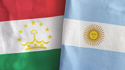 Argentina and Tajikistan two flags textile cloth 3D rendering