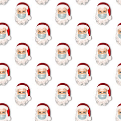 Christmas ornament Santa Claus protective face mask Seamless pattern