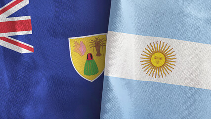 Argentina and Turks and Caicos Islands two flags textile cloth 3D rendering