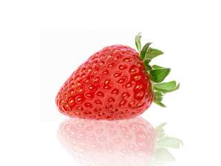 single fresh strawberry on white