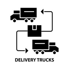 delivery trucks icon, black vector sign with editable strokes, concept illustration