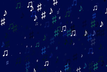 Light Blue, Green vector background with music symbols.