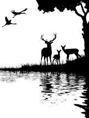 Silhouette deer in the forest