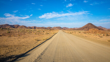 Fototapeta na wymiar The gravel roads of Namibia in Richtersveld Transfrontier Park near Ai-Ais.
