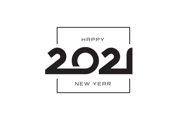 Happy New Year 2021 logo text design. Cover of business diary for 2021 with wishes. Brochure design template, card, banner.  Vector illustration with black labels isolated on white background.