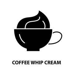 coffee whip cream icon, black vector sign with editable strokes, concept illustration