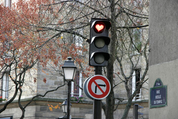 traffic light on the street with love