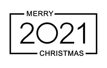 Merry Christmas and Happy New 2021 Year. Minimalistic text. Isolated vector illustration.