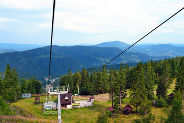 Cable car in the Carpathian mountains of Ukraine.