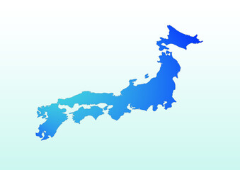 日本地図ブルーグラデーション　cool japan map blue gradient.