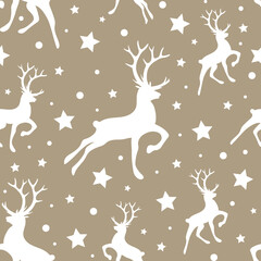 Christmas pattern with reindeer and star icons. Vector