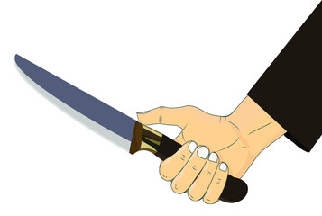 a hand holding a knife. a male hand holding a knife. man holding a steel knife. kitchen knife