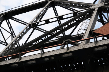bottom-up view of the railway truss bridge section