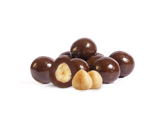 nut hazelnuts in chocolate on a white background