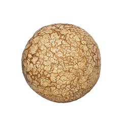 Round loaf of rye bread, with a brown crispy crust, top view