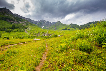 Beautiful mountain landscape at Caucasus mountains with clouds