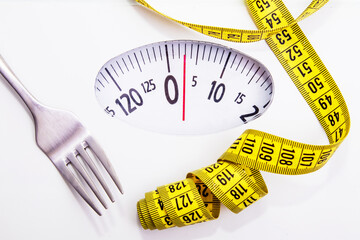 scale with tape measure and fork