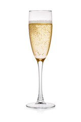 Champagne in a glass isolated on white background.