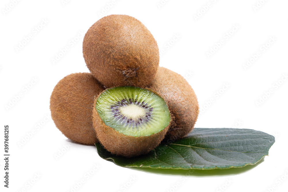 Wall mural opened natural kiwi isolated on white - Wall murals