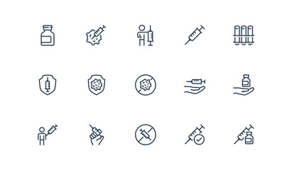Vaccination Related Vector Icon Set in Outline Style
