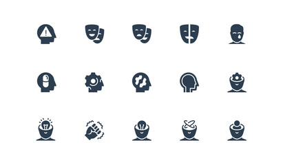 Stress, Depression and Mental Disorders Related Vector Icon Set in Glyph Style