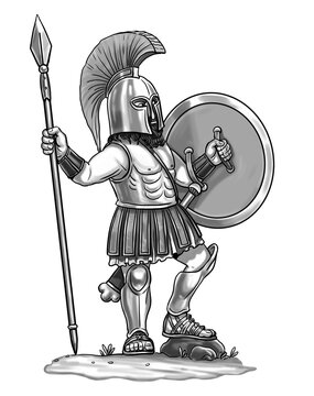 recommend clip art: Greek hoplite with spear . Template for children.	