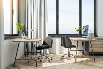 Contemporary office interior with panoramic city view