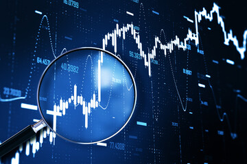 Obraz premium Magnifying glass with forex chart. F