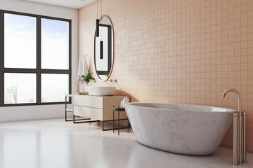 Modern bathroom interior with marble bath