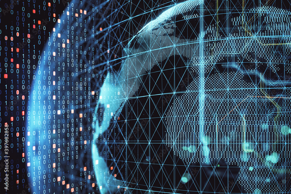 Aufkleber Earth hologram with creative glowing binary code interface.