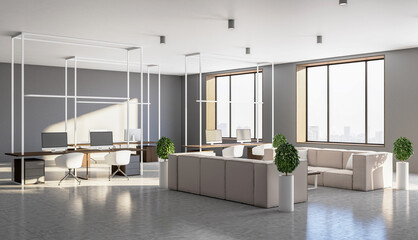 Comfortable office interior with computers